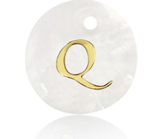 Initial Shell Charm Mother of Pearl White 15x2mm with Golden letter Q