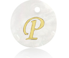Initial Shell Charm Mother of Pearl White 15x2mm with Golden letter P