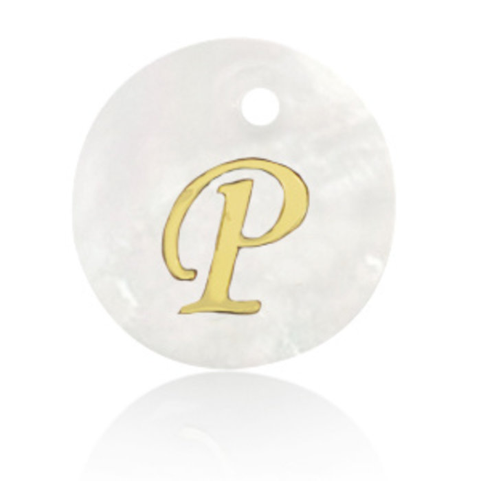 Initial Schelp Bedel Wit Parelmoer 15x2mm met Gouden Letter P