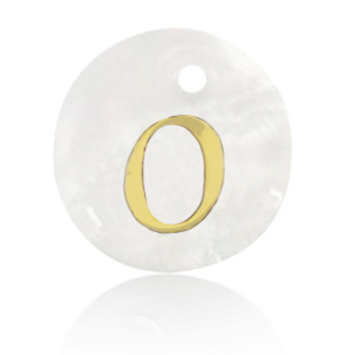 Initial Shell Charm Mother of Pearl White 15x2mm with Golden letter O