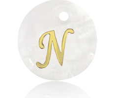 Initial Shell Charm Mother of Pearl White 15x2mm with Golden letter N