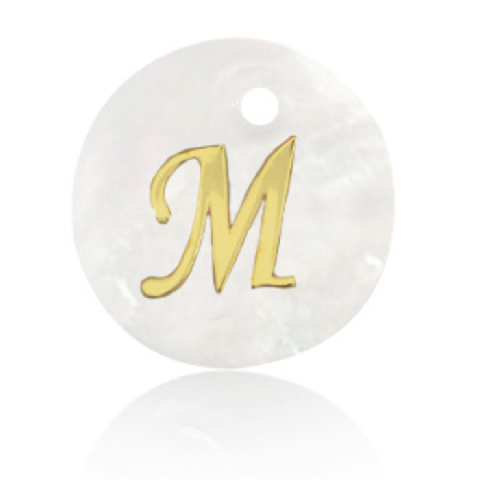 Initial Schelp Bedel Wit Parelmoer 15x2mm met Gouden Letter M