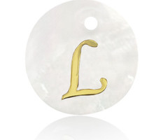 Initial Shell Charm Mother of Pearl White 15x2mm with Golden letter L
