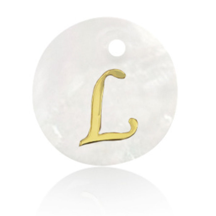 Initial Shell Charm Mother of Pearl White 15x2mm with Golden letter L