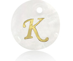 Initial Shell Charm Mother of Pearl White 15x2mm with Golden Letter K