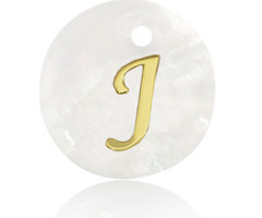 Initial Shell Charm Mother of Pearl White 15x2mm with Golden Letter J