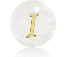 Initial Shell Charm Mother of Pearl White 15x2mm with Golden Letter I
