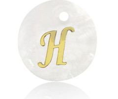 Initial Shell Charm Mother of Pearl White 15x2mm with Golden Letter H