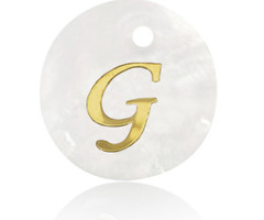 Initial Shell Charm Mother of Pearl White 15x2mm with Golden Letter G