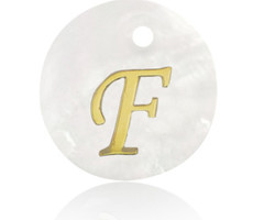 Initial Shell Charm Mother of Pearl White 15x2mm with Golden Letter F