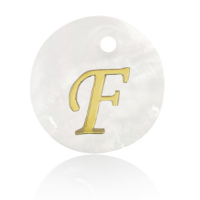 Initial Schelp Bedel Wit Parelmoer 15x2mm met Gouden Letter F