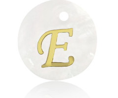Initial Shell Charm Mother of Pearl White 15x2mm with Golden Letter E