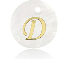 Initial Shell Charm Mother of Pearl White 15x2mm with Golden Letter D