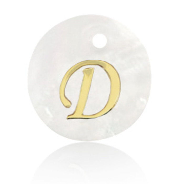 Initial Schelp Bedel Wit Parelmoer 15x2mm met Gouden Letter D