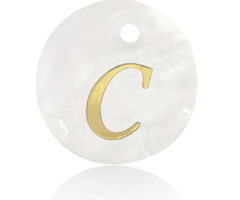 Initial Shell Charm Mother of Pearl White 15x2mm with Golden Letter C