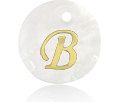 Initial Shell Charm Mother of Pearl White 15x2mm with Golden Letter B