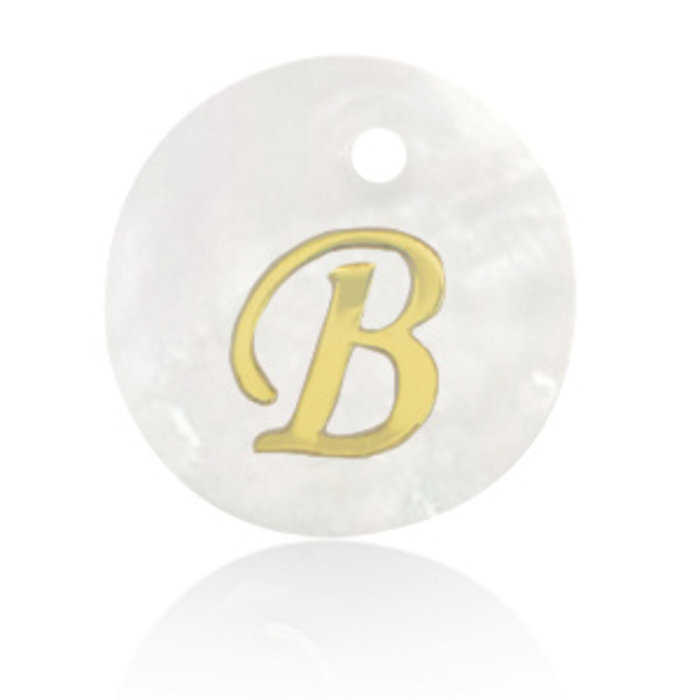 Initial Shell Charm Mother of Pearl White 15x2mm with Golden Letter B