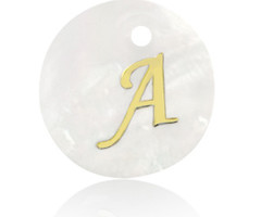 Initial Shell Charm Mother of Pearl White 15x2mm with Golden Letter A