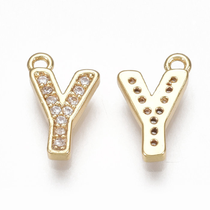 Initial Bedel met Zirkonia Steentjes 11x6.5mm Letter Y