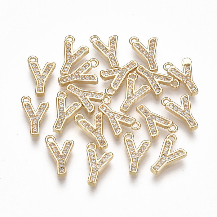 Initial Bedel met Zirkonia Steentjes 11x6.5mm Letter Y