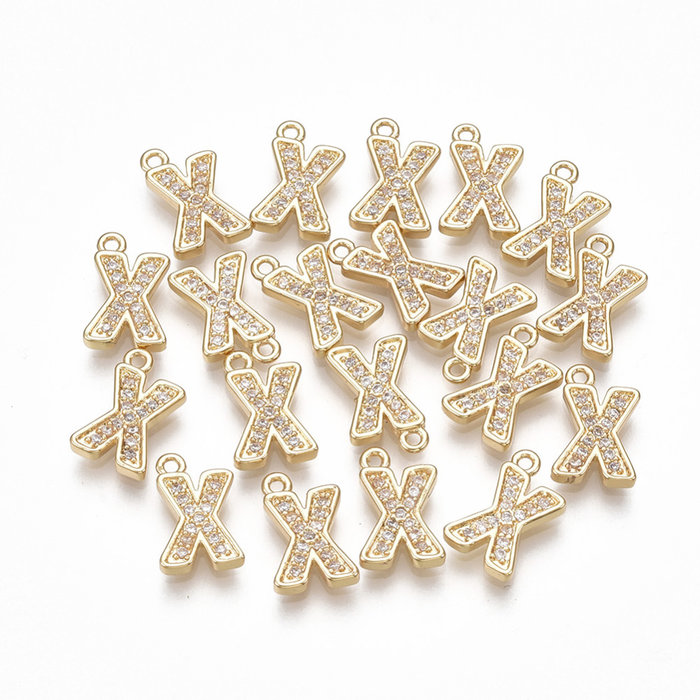 Initial Bedel met Zirkonia Steentjes 11x7mm Letter X