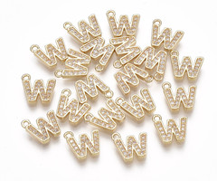 Initial Bedel met Zirkonia Steentjes 8.5x9.5mm Letter W