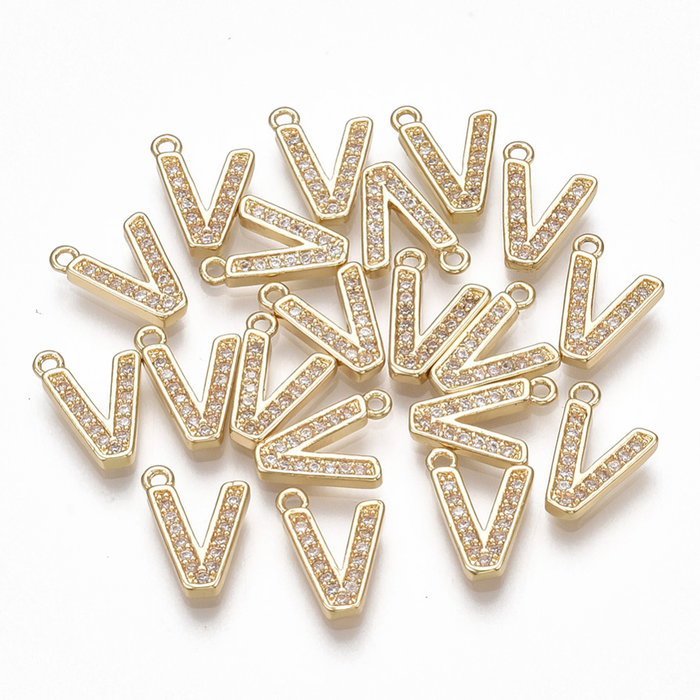 Initial Charm with Cubic Zirconia 11x8mm Letter V