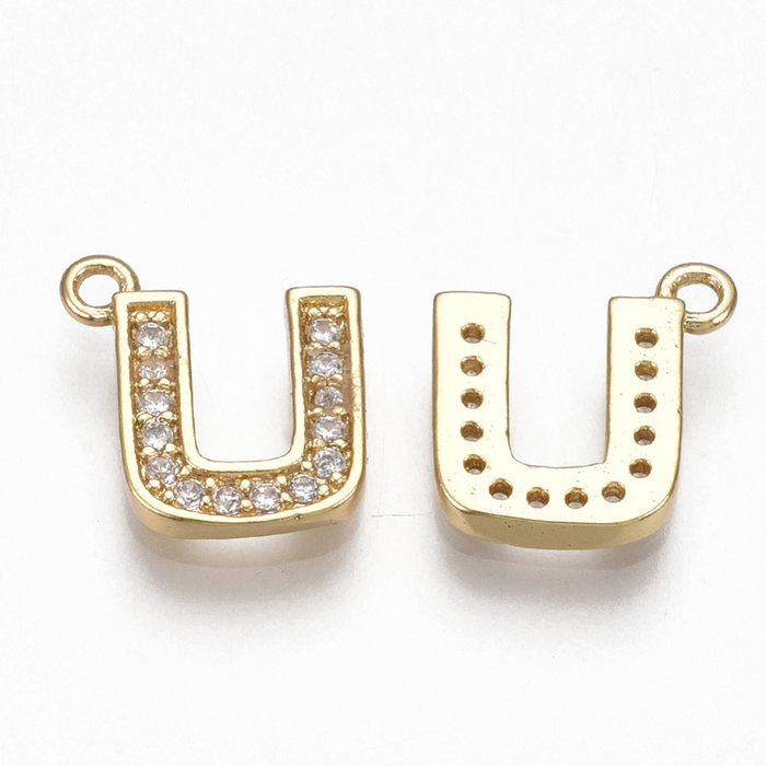 Initial Charm with Cubic Zirconia 9.5x9mm Letter U