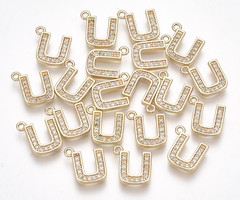 Initial Charm with Cubic Zirconia 9.5x9mm Letter U