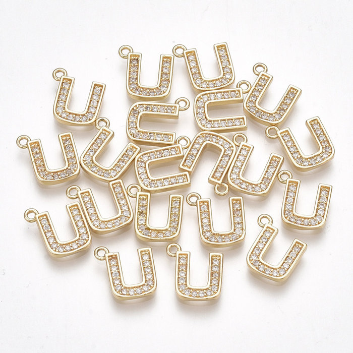 Initial Charm with Cubic Zirconia 9.5x9mm Letter U