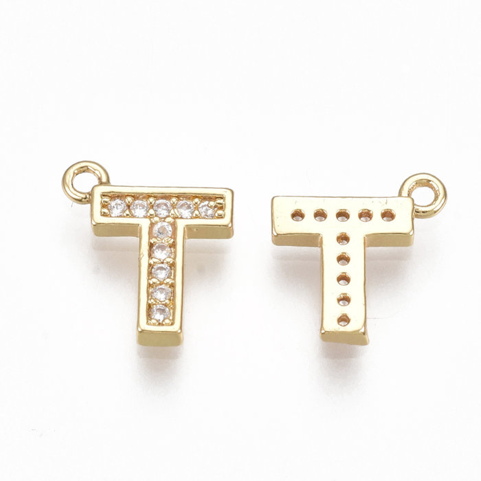 Initial Bedel met Zirkonia Steentjes 10x8.5mm Letter T