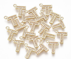 Initial Bedel met Zirkonia Steentjes 10x8.5mm Letter T