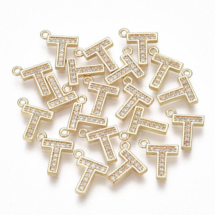 Initial Charm with Cubic Zirconia 10x8.5mm Letter T
