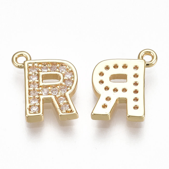 Initial Charm with Cubic Zirconia 10x8mm Letter R