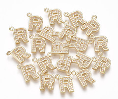 Initial Charm with Cubic Zirconia 10x8mm Letter R