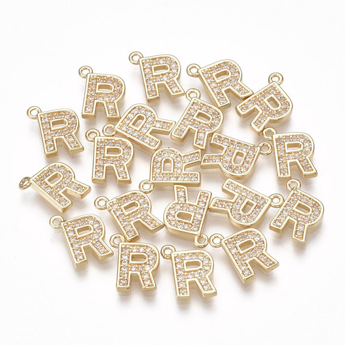 Initial Charm with Cubic Zirconia 10x8mm Letter R