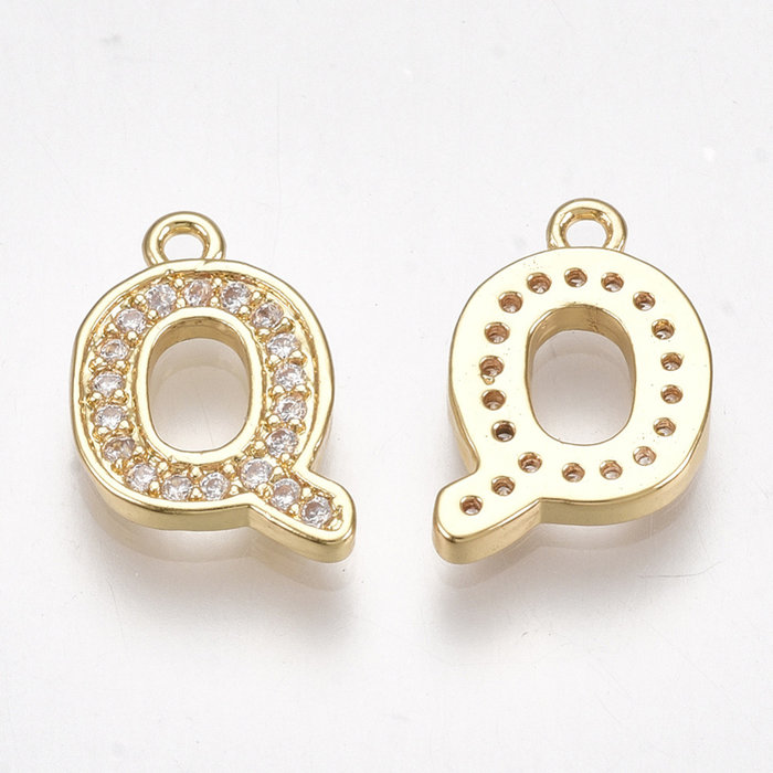 Initial Charm with Cubic Zirconia 12x8mm Letter Q