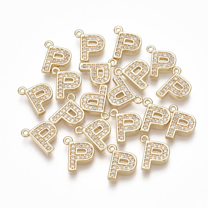 Initial Charm with Cubic Zirconia 10x8mm Letter P