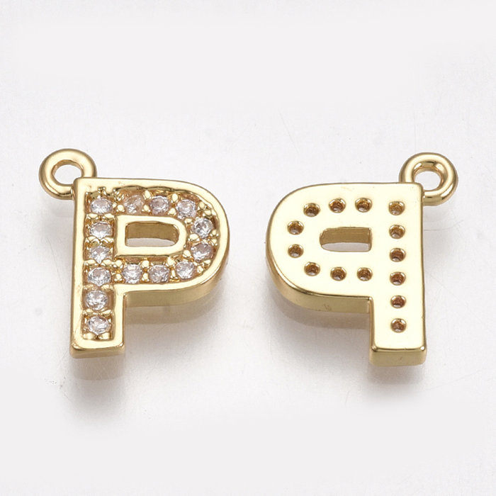 Initial Charm with Cubic Zirconia 10x8mm Letter P