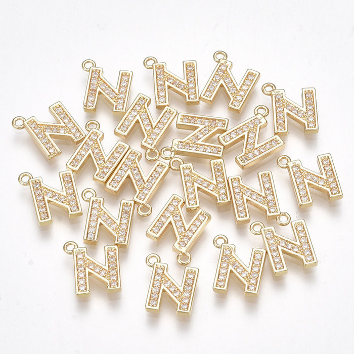 Initial Bedel met Zirkonia Steentjes 10x9mm Letter N