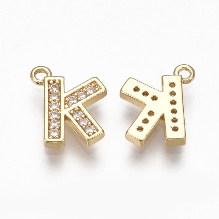 Initial Bedel met Zirkonia Steentjes 10x8.5mm Letter K