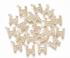 Initial Bedel met Zirkonia Steentjes 10x9mm Letter H