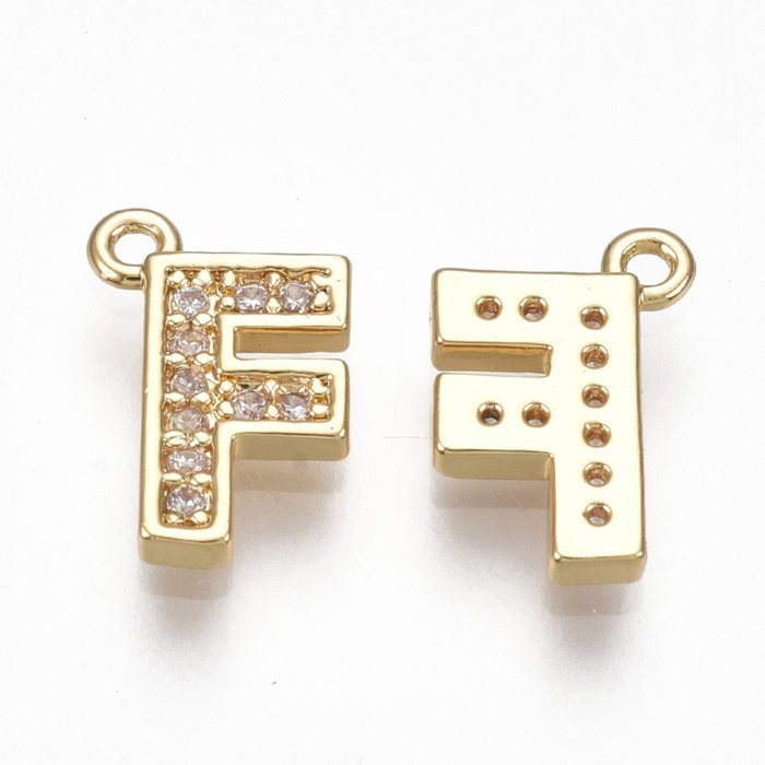 Initial Bedel met Zirkonia Steentjes 10x6.5mm Letter F