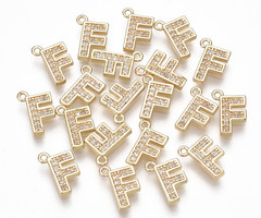 Initial Bedel met Zirkonia Steentjes 10x6.5mm Letter F