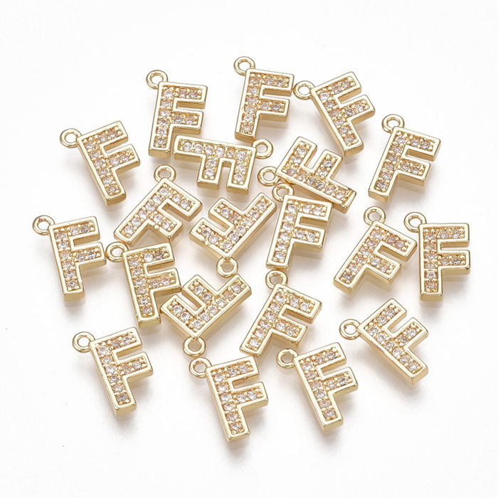 Initial Bedel met Zirkonia Steentjes 10x6.5mm Letter F