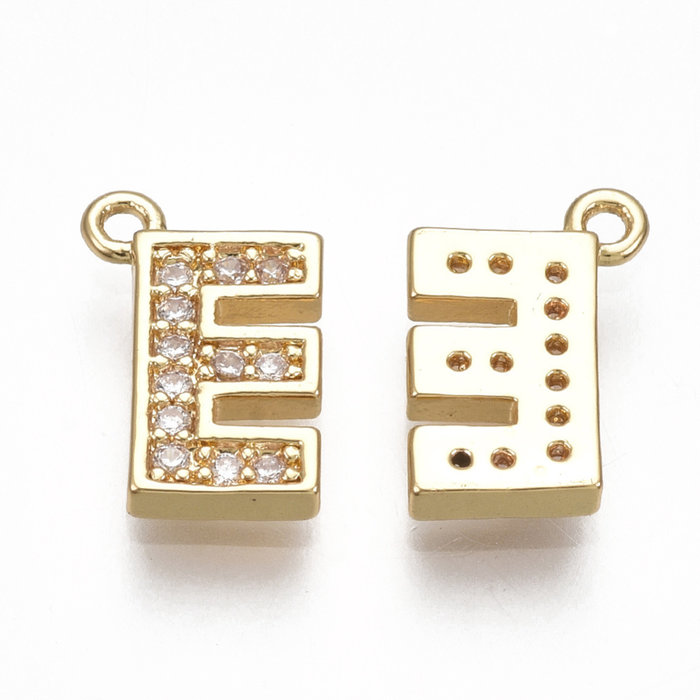 Initial Bedel met Zirkonia Steentjes 10x6.5mm Letter E