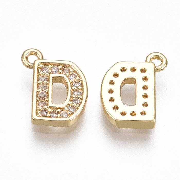 Initial Bedel met Zirkonia Steentjes 9.5x8mm Letter D