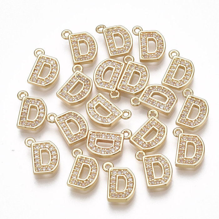 Initial Bedel met Zirkonia Steentjes 9.5x8mm Letter D