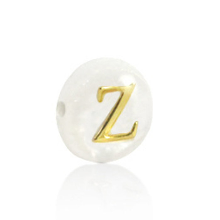 Letterkraal Wit Parelmoer Schelpkraal 6x4mm met Gouden Letter Z