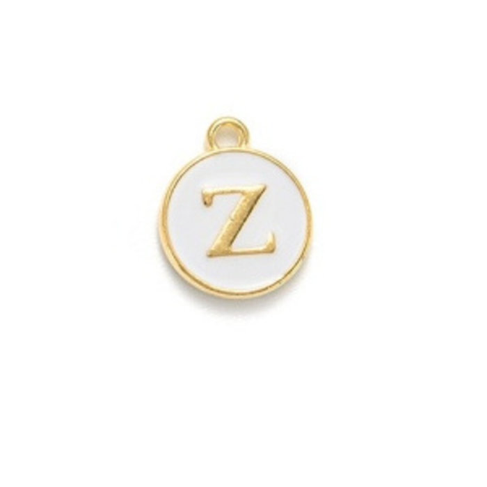 Initial Charm 14x12x2mm White with Golden Letter Z